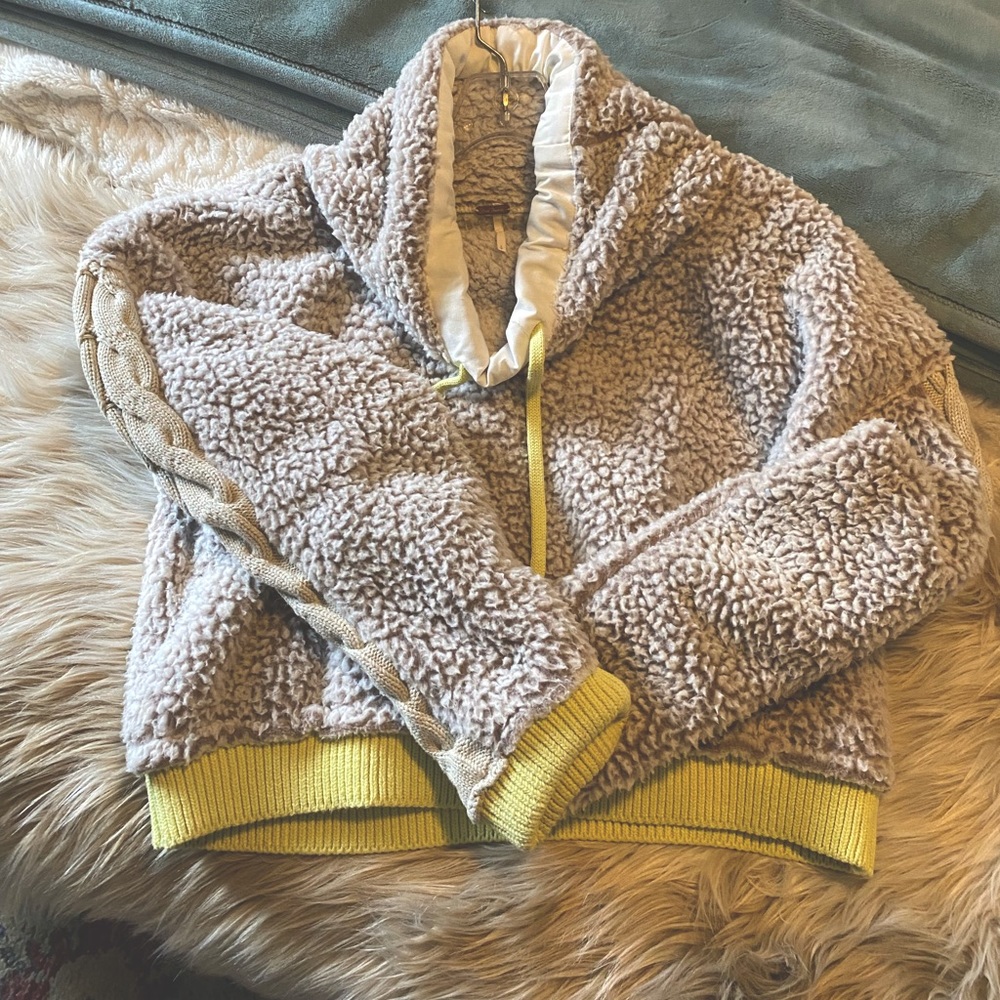 Free People Cropped Fleece Gray and Yellow size small
